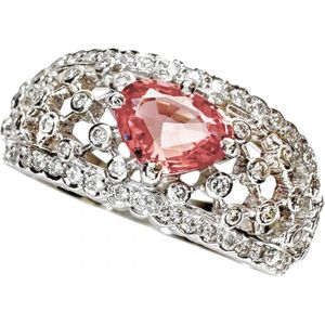 Size 14, Madagascar Padparadscha Sapphire 0.82ct, Diamond 0.46ct, Platinum 900, 9.2g, Women's Ring [Pre-owned]