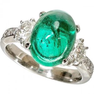Size 10 Cabochon Emerald 2.71ct Diamond 0.60ct Ring, Pt900 Platinum, 6.1g, Women's [Used]