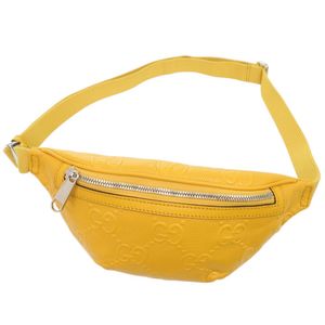 近全新 Gucci 658582 GG 壓花皮革黃色斜背包/腰包 黃色 0636 [二手] GUCCI