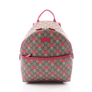 【二手】Gucci GUCCI 兒童雙肩包 GG Supreme Kim Seung-yeon 花卉印花 782708 米色/粉紅色 PVC塗層帆布