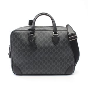 【二手】Gucci GG 標誌中型雙肩包 821149 深灰色/黑色 PVC 塗層帆布皮革 GG 標誌中型公文包