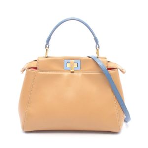 【二手】Fendi FENDI迷你 Peekaboo 2WAY 手提包 8BN244 米色/藍色皮革 Peekaboo 迷你女款二手 B