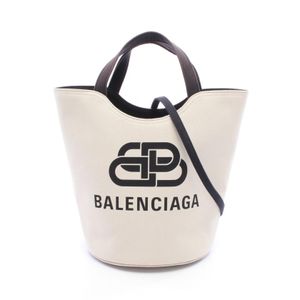 【중고】 BALENCIAGA 토트백 웨이브 미디엄 2WAY 599332 아이보리/블랙 캔버스 웨이브 토트 미디엄 여성용 Used B
