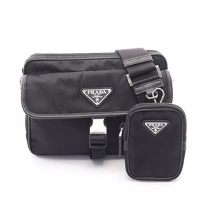 【二手】Prada PRADA 單肩包 Re-Nylon 黑色尼龍 Saffiano 皮革三角形 Logo 單肩包 男士二手 A