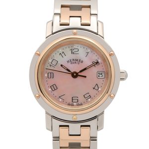 [Used] Hermes HERMES Watch Clipper Nacre CL4.221 Pink Shell Stainless Steel Clipper Nacre Ladies Used A