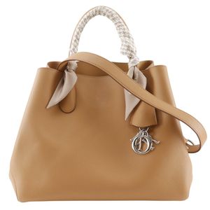 Christian Dior Open Bar Medium Handbag, 2-Way Shoulder Bag, Calfskin, Beige, Shoulder Bag/Handbag, 2-Way, A4 Size, Turn-Lock, Women's [Used]