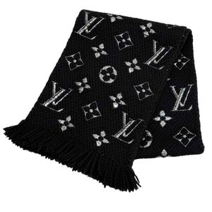 미품★LOUIS VUITTON 루이비통 M75833 에샬프 로고매니아 샤인 울 실크 혼방 머플러 블랙 실버 이탈리아제 정품 여성용 박스 포함