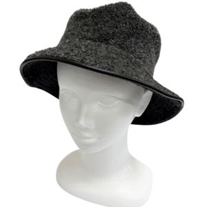 Excellent condition □ HERMES MOTSCH HERMES Motsch Hermes wool mohair lambskin trim boa bucket hat charcoal gray size 57 Made in France Authentic Men's