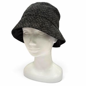 Excellent condition ▼ LOEWE K820HB1X13 100% Cotton Repeat Anagram Jacquard Cowhide Leather Parts Bucket Hat Black Size 58 Made in Spain Authentic Men's Women's Unisex