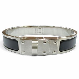 Excellent condition ☆ HERMES Kelly Men bracelet bangle accessory black silver made in France women's men's