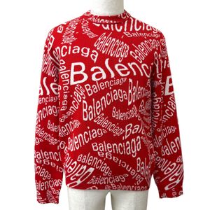 최상급 컨디션□BALENCIAGA 583153 로고 웨이브 패턴 크루넥 긴팔 니트/스웨터 레드 화이트 S 정품 남성용