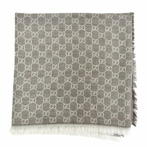 全新未使用 △GUCCI 281942 羊毛真絲 GG 圖案流蘇大披肩/圍巾ブラウン140 x 140 厘米 意大利製造 正品 女士 帶包裝盒
