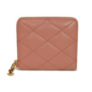 Pre-owned SAINT LAURENT PARIS Cassandra Compact Wallet, Diamond Quilted, Round Zipper, Billfold, Card Case, Coin Purse, RFID IC Chip, YSL Monogram, Pink Beige, Bi-fold Wallet, 862522