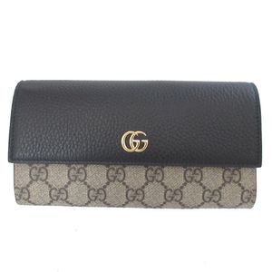 全新未使用 Gucci 雙 G 735594 GG Supreme 皮革米色黑色雙折長皮夾 1161 [二手] GUCCI