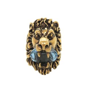 成色極佳的 Gucci 獅頭金屬寶石戒指，8 號（約合美碼 7 號），黃金，1490 [二手] GUCCI