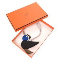 Excellent condition Hermes Birdy bag charm in Veau Epsom leather, black Bleu Hydra, Bleu Brume, silver hardware, K stamp (2025 production), 0186 [Pre-owned] HERMES