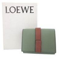 Like New Loewe Anagram Trifold Leather Green Compact Wallet 3-fold Wallet 1565 [Used] LOEWE