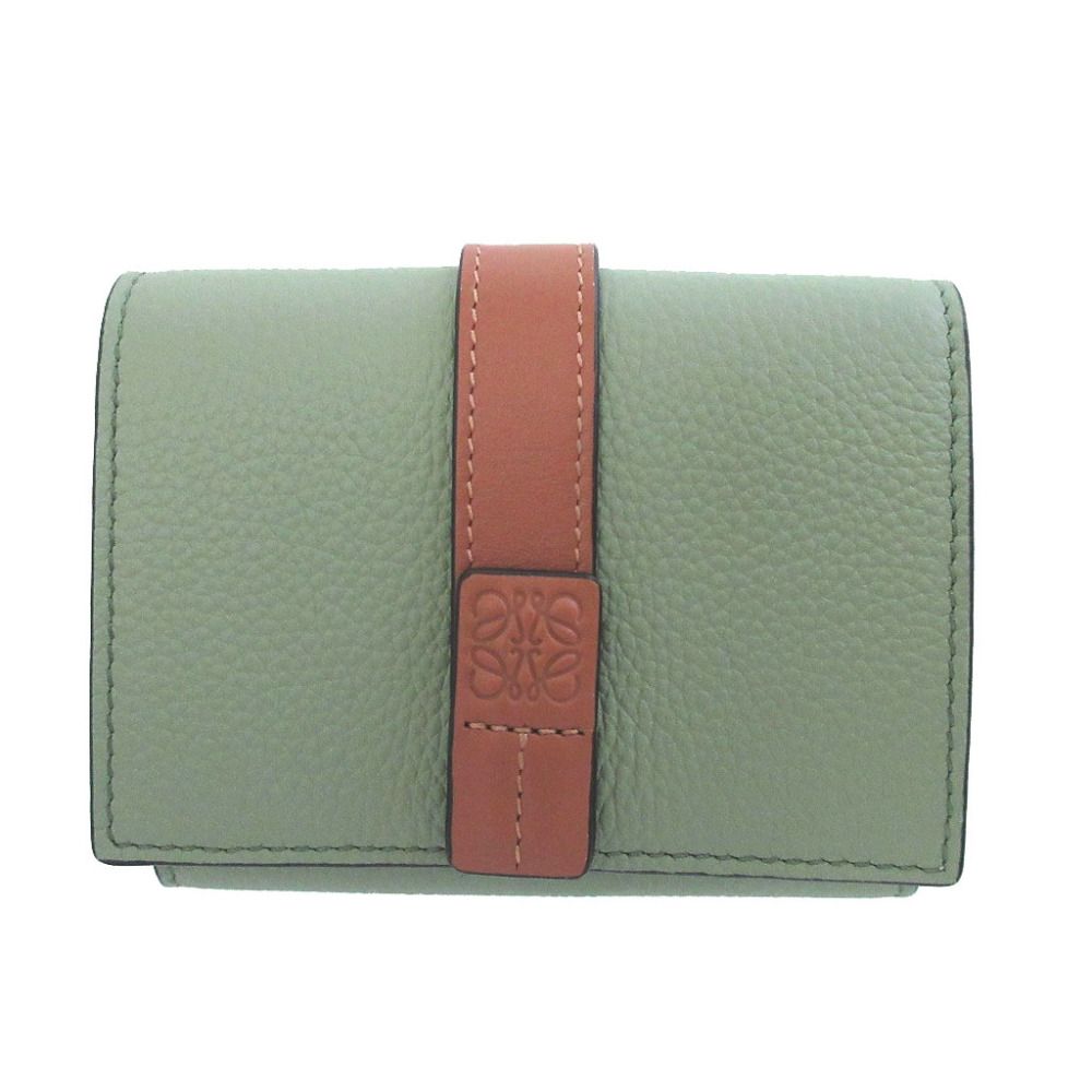Like New Loewe Anagram Trifold Leather Green Compact Wallet 3-fold Wallet 1565 [Used] LOEWE