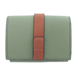 Like New Loewe Anagram Trifold Leather Green Compact Wallet 3-fold Wallet 1566 [Used] LOEWE
