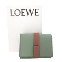 Like New Loewe Anagram Trifold Leather Green Compact Wallet 3-fold Wallet 1566 [Used] LOEWE