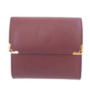 Like New Cartier Must Leather Bordeaux Red Double Snap Wallet 0644 [Used] Cartier