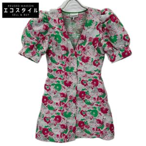 Ganny F7640 綠色 x 粉紅色糖梅 3D 提花扣環迷你連身裙，36 碼 [二手]
