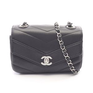 [중고] Chanel 샤넬 숄더백 쉐브론 V스티치 블랙 캐비어 스킨(그레인드 카프) 미니 체인 숄더백