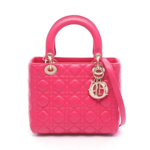 [Used] Dior Lady Dior 2-Way Handbag, Magenta Leather, Medium Size, Women's, Used B