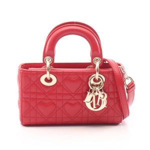 [Used] Dior LADY D -JOY Micro Cannage 2 - Way RED Leather Handbag, Ladies' Used A