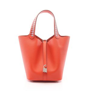【二手】愛馬仕 HERMES 手提包 Picotin Lock MM 075209CK Capucines/Celeste/Rouge H 皮革 Picotin Lock MM Tressage Capucines/Celeste/Rouge H