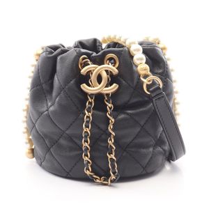【중고】 Chanel 샤넬 숄더백 마틀라세 복조리백 블랙 램스킨(양가죽) 마틀라세 펄 체인 미니 버킷백 여성용 Used A