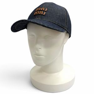 Mint condition △ MIUMIU Miu Miu 2024 model 5HC370 100% cotton denim baseball cap with logo leather patch, indigo, gold hardware, size M (58cm), made in Italy, authentic, women's.