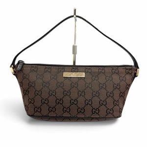 全新 △ GUCCI Vintage 039 1103 GG帆布皮革LogoPlate配件包 深棕色ブラウン五金 義大利製 女士