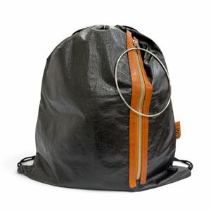 Excellent condition △ MM8 Maison Margiela S54WA0013 Ring Leather Drawstring Backpack Rucksack Daypack Black Silver Hardware Made in Italy Authentic Women's