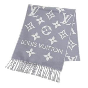 미품★LOUIS VUITTON 루이비통 2025년형 M77727 머플러 LV 에센셜 울 100% 그리 클레르 모노그램 프린지 170cm×34cm 이탈리아제 정품 여성용