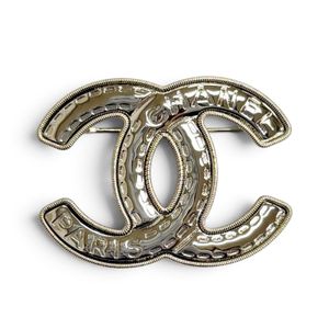 Mint condition △CHANEL B25K ABG445 Coco Mark Logo Stitch Brooch Silver Gold Made in Italy Women's with Box Highly Recommended◎