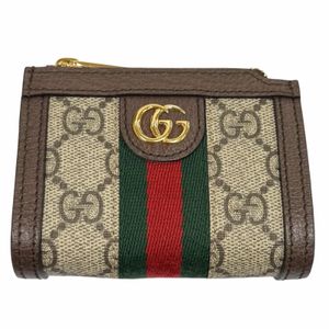 全新 ★ GUCCI 699530 GG Marmont Ophidia GG Supreme 零錢包，附鑰匙鉤，米ブラウン，義大利製造，女士款，附盒子和防塵袋。