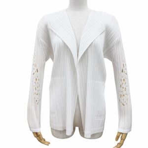 Excellent condition☆ PLEATS PLEASE PLEASE by Issey Miyake PP91-J0761 Long-sleeved cardigan with sleeve design, white, size 3, made in Japan, authentic, women's.