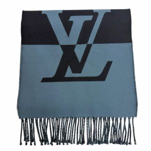 美品▼LOUIS VUITTON 루이비통 2024년형 M78399 머플러 그래픽 듀얼 울 캐시미어 프린지 스톨 머플러 네이비 이탈리아제 정품 남성용