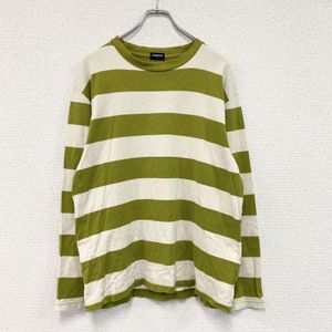 OLD UNIQLO 올드 유니클로 긴팔 티셔츠/롱슬리브 스트라이프 연두색 라이트 그린 베이지 L사이즈 빈티지