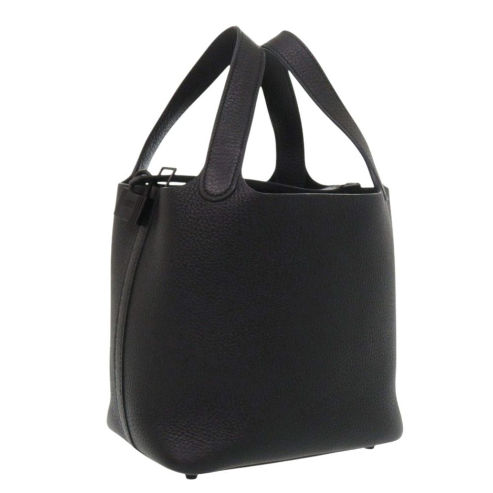 Like New Hermes Picotin Lock PM Monochrome So Black Taurillon Clemence Leather Black Z Stamp (2021) Handbag Black 1374 [Pre-owned] HERMES