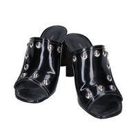 Louis Vuitton 2021 model, black patent leather studded silhouette line mule sandals, size 37 [Used]
