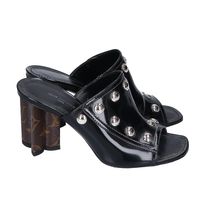 Louis Vuitton 2021 model, black patent leather studded silhouette line mule sandals, size 37 [Used]