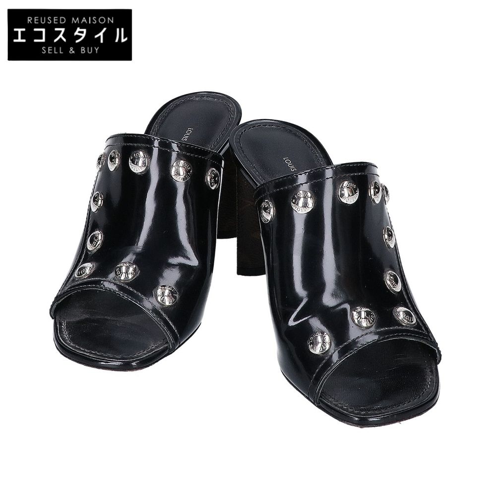 Louis Vuitton 2021 model, black patent leather studded silhouette line mule sandals, size 37 [Used]