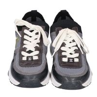 Chanel G36258 Black x Gray Mesh Coco Mark Sneakers, Size 37 [Used]