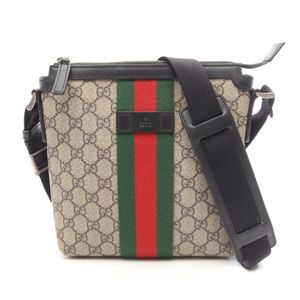 [중고] Gucci 구찌 숄더백 GG 수프림 웹 스트라이프 플랫 메신저 471454 베이지/브라운/블랙 PVC 코팅 캔버스