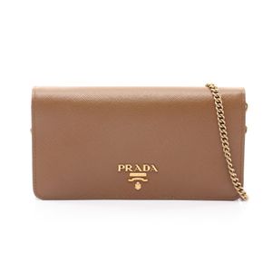 【二手】Prada PRADA 單肩包 1DH044ブラウンSaffiano 皮革 金屬 Logo 鏈條錢包 女士二手 A