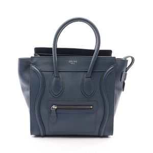 【二手】 CELINE Luggage Micro Shopper 手提包，海軍藍皮革，女士，二手 B
