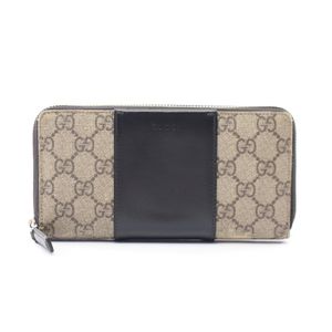 【二手】Gucci GUCCI EDEN GG Supreme 圓形長皮夾 451249 米色/黑色皮革 女士圓形長錢包