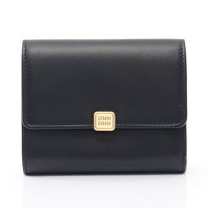 [Used] Miu Miu Tri-fold Wallet SOFTY METAL Square 5MH040 Black Leather Tri-fold Wallet Women's Used A